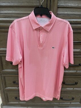 Vineyard Vines Men's Coral Pink Striped Performance Polo